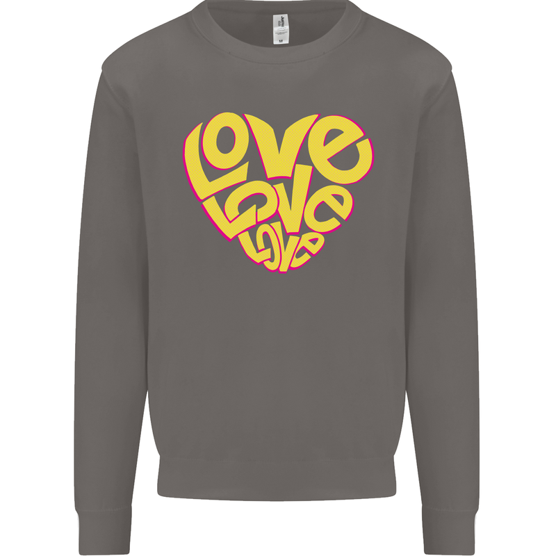 Love Word Art Heart Shape Anti-War Hippy Mens Sweatshirt Jumper Charcoal
