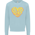 Love Word Art Heart Shape Anti-War Hippy Mens Sweatshirt Jumper Light Blue