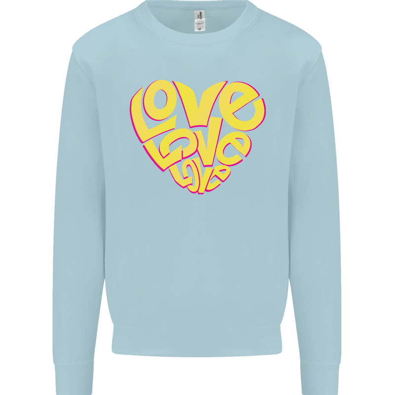 Love Word Art Heart Shape Anti-War Hippy Mens Sweatshirt Jumper Light Blue