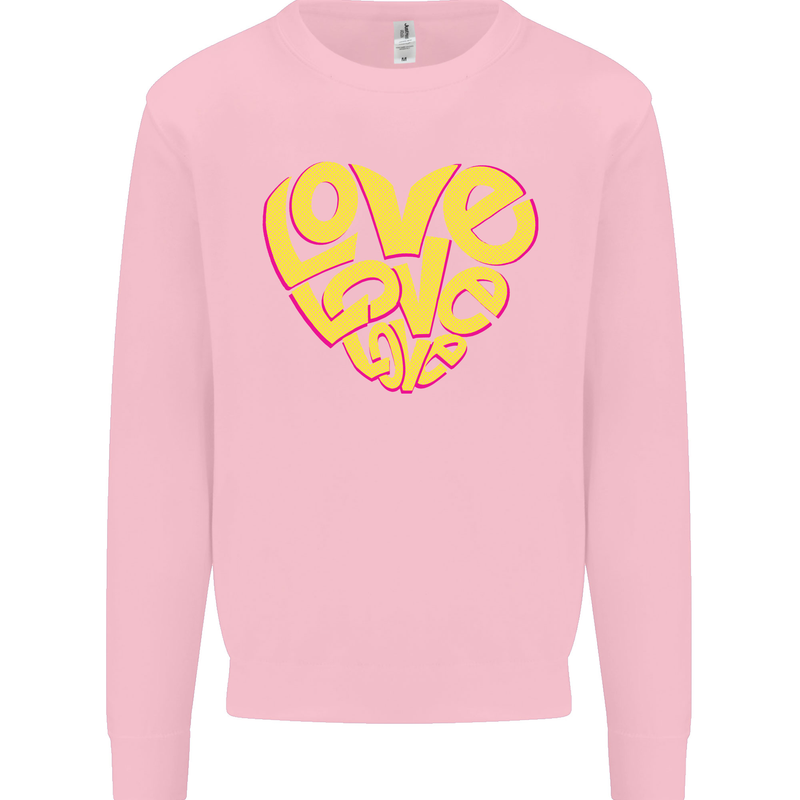 Love Word Art Heart Shape Anti-War Hippy Mens Sweatshirt Jumper Light Pink