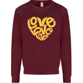 Love Word Art Heart Shape Anti-War Hippy Mens Sweatshirt Jumper Maroon