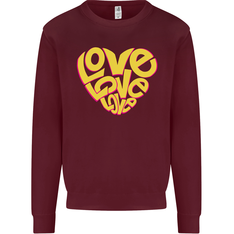 Love Word Art Heart Shape Anti-War Hippy Mens Sweatshirt Jumper Maroon