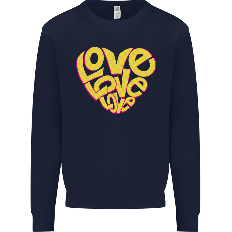 Love Word Art Heart Shape Anti-War Hippy Mens Sweatshirt Jumper Navy Blue