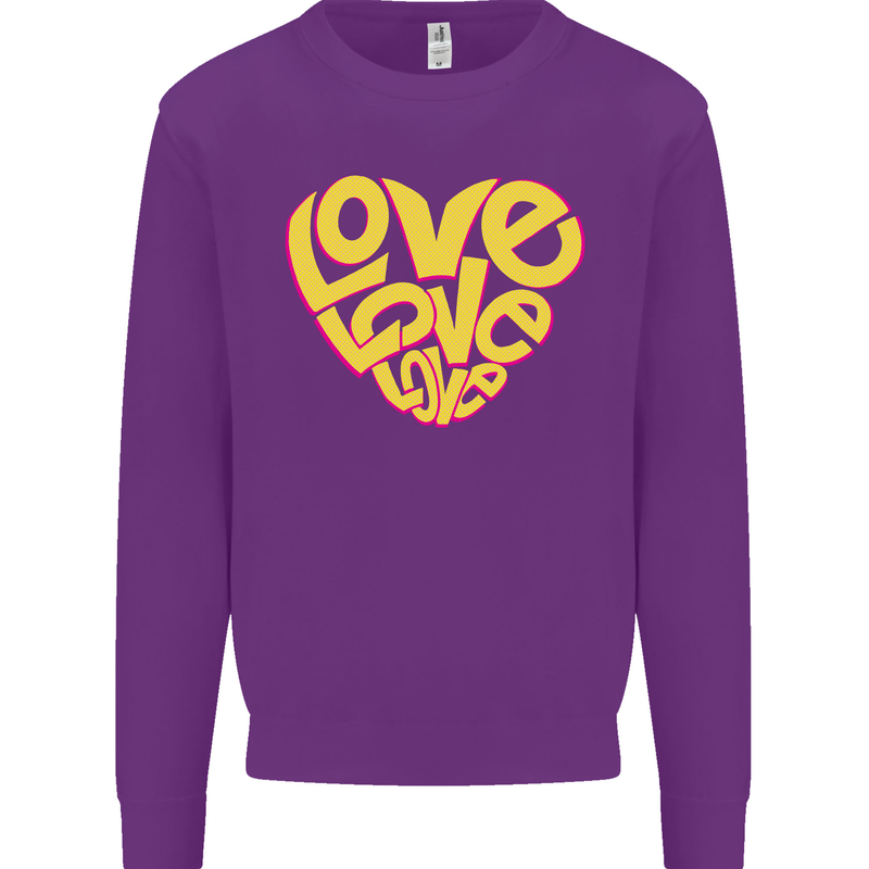 Love Word Art Heart Shape Anti-War Hippy Mens Sweatshirt Jumper Purple