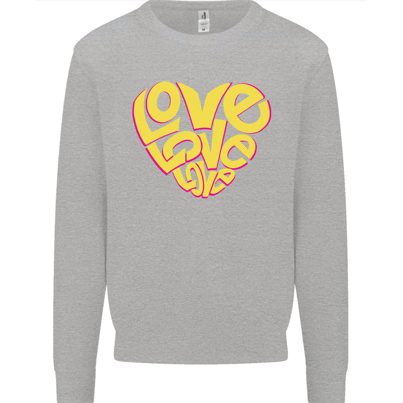 Love Word Art Heart Shape Anti-War Hippy Mens Sweatshirt Jumper Sports Grey