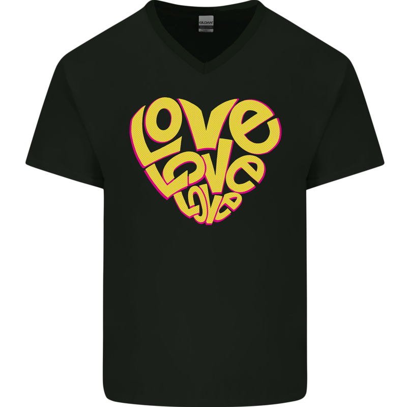 Love Word Art Heart Shape Anti-War Hippy Mens V-Neck Cotton T-Shirt Black