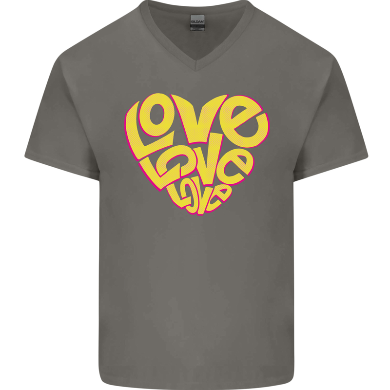 Love Word Art Heart Shape Anti-War Hippy Mens V-Neck Cotton T-Shirt Charcoal