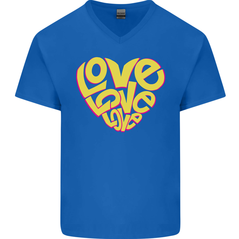 Love Word Art Heart Shape Anti-War Hippy Mens V-Neck Cotton T-Shirt Royal Blue