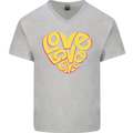 Love Word Art Heart Shape Anti-War Hippy Mens V-Neck Cotton T-Shirt Sports Grey