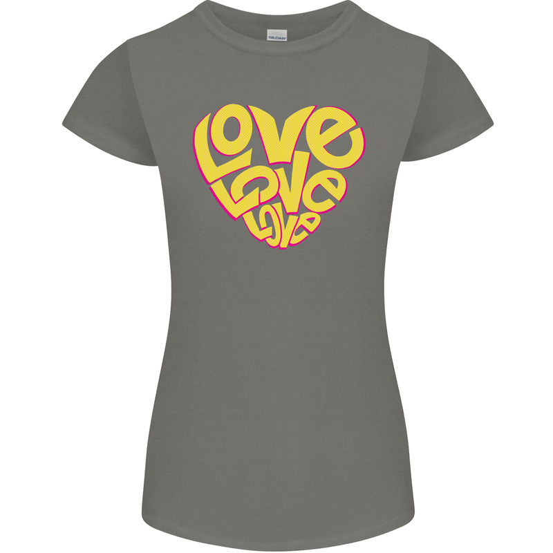 Love Word Art Heart Shape Anti-War Hippy Womens Petite Cut T-Shirt Charcoal