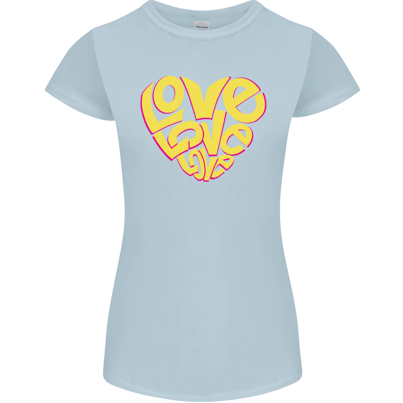 Love Word Art Heart Shape Anti-War Hippy Womens Petite Cut T-Shirt Light Blue