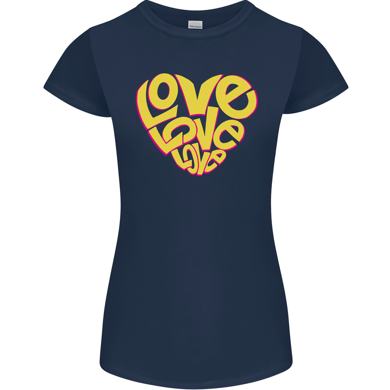 Love Word Art Heart Shape Anti-War Hippy Womens Petite Cut T-Shirt Navy Blue