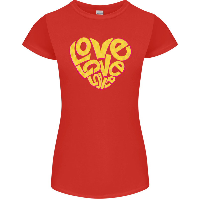 Love Word Art Heart Shape Anti-War Hippy Womens Petite Cut T-Shirt Red