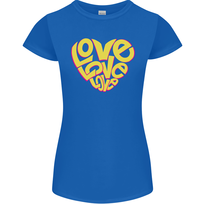 Love Word Art Heart Shape Anti-War Hippy Womens Petite Cut T-Shirt Royal Blue
