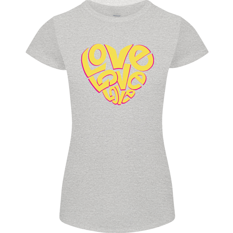 Love Word Art Heart Shape Anti-War Hippy Womens Petite Cut T-Shirt Sports Grey