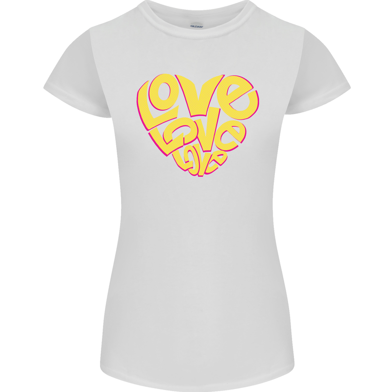 Love Word Art Heart Shape Anti-War Hippy Womens Petite Cut T-Shirt White