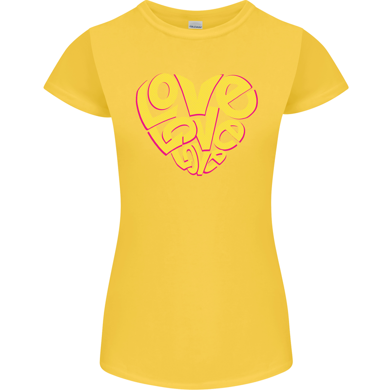 Love Word Art Heart Shape Anti-War Hippy Womens Petite Cut T-Shirt Yellow
