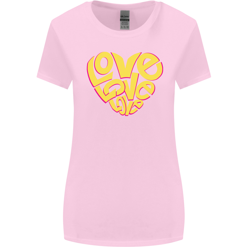 Love Word Art Heart Shape Anti-War Hippy Womens Wider Cut T-Shirt Light Pink