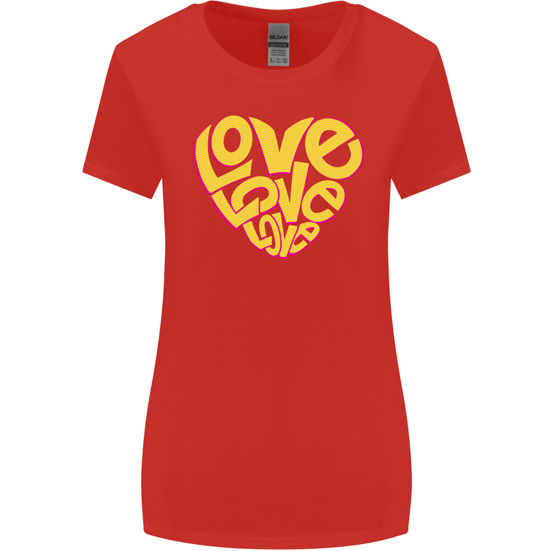Love Word Art Heart Shape Anti-War Hippy Womens Wider Cut T-Shirt Red