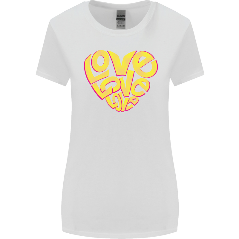 Love Word Art Heart Shape Anti-War Hippy Womens Wider Cut T-Shirt White