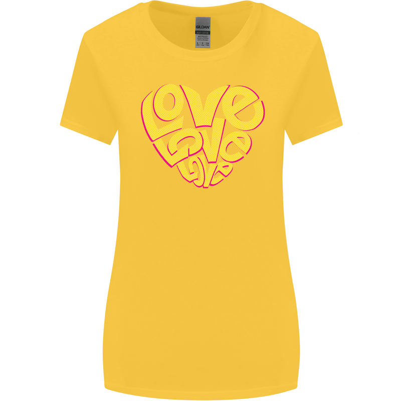 Love Word Art Heart Shape Anti-War Hippy Womens Wider Cut T-Shirt Yellow