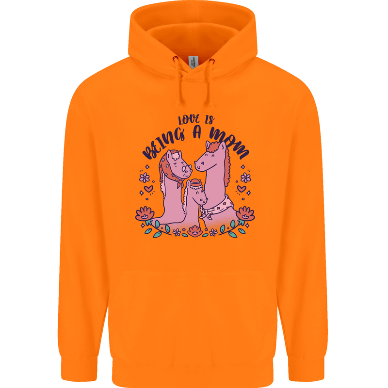 Love is Being a Mom Funny Horse Childrens Kids Hoodie Orange