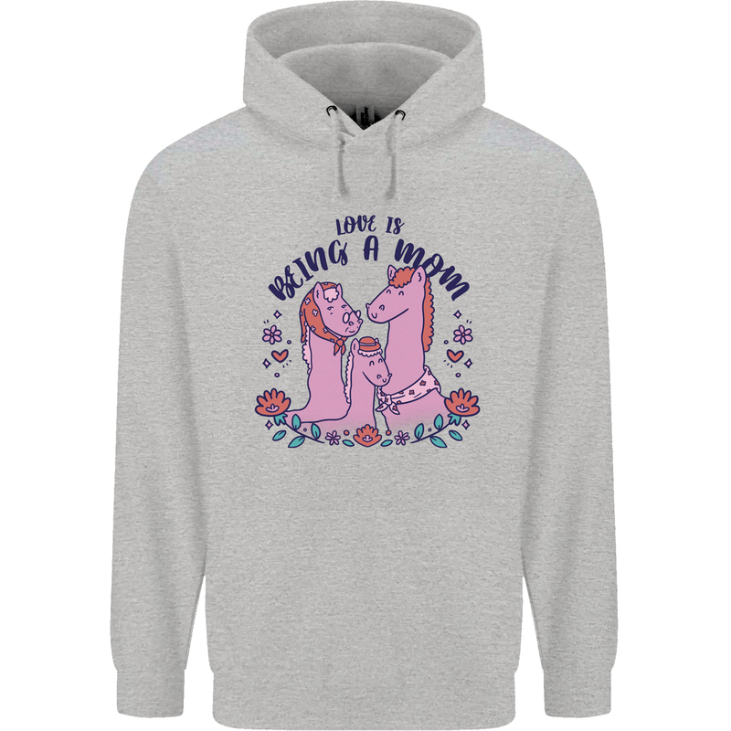 Love is Being a Mom Funny Horse Childrens Kids Hoodie Sports Grey