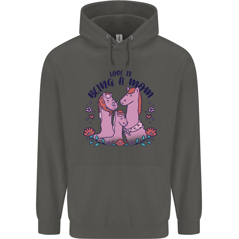 Love is Being a Mom Funny Horse Childrens Kids Hoodie Storm Grey