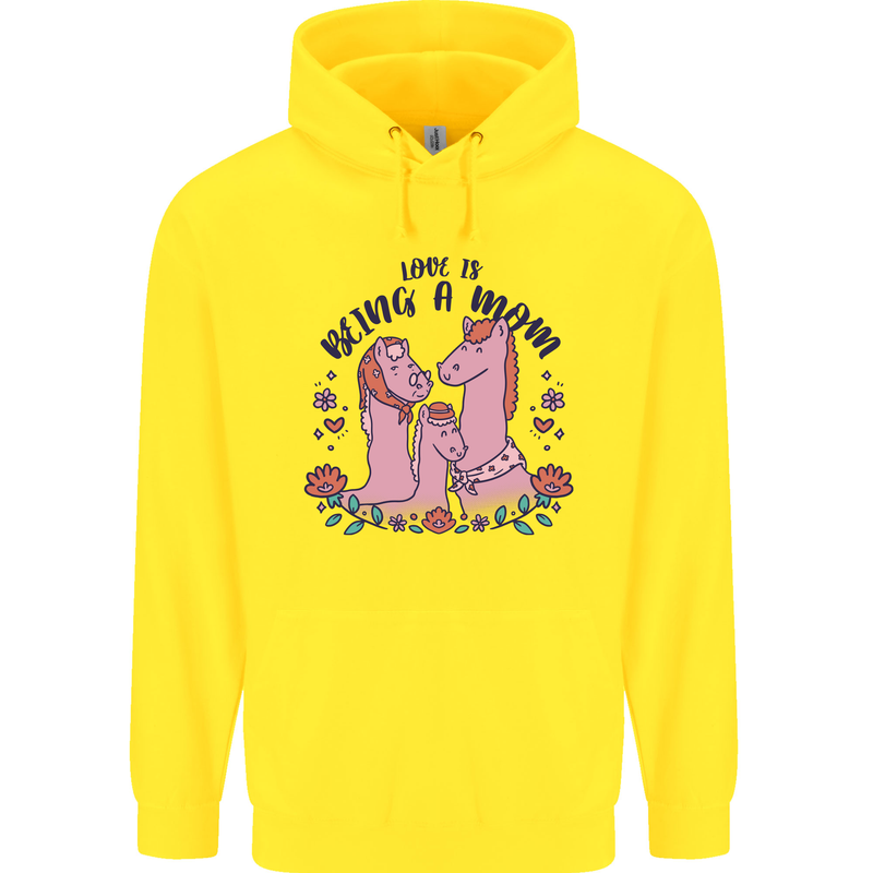 Love is Being a Mom Funny Horse Childrens Kids Hoodie Yellow