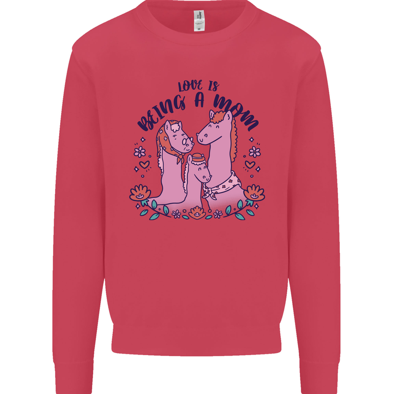 Love is Being a Mom Funny Horse Kids Sweatshirt Jumper Heliconia