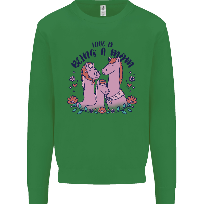 Love is Being a Mom Funny Horse Kids Sweatshirt Jumper Irish Green