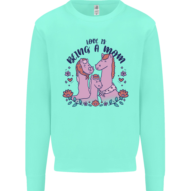 Love is Being a Mom Funny Horse Kids Sweatshirt Jumper Peppermint
