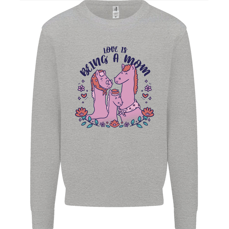 Love is Being a Mom Funny Horse Kids Sweatshirt Jumper Sports Grey