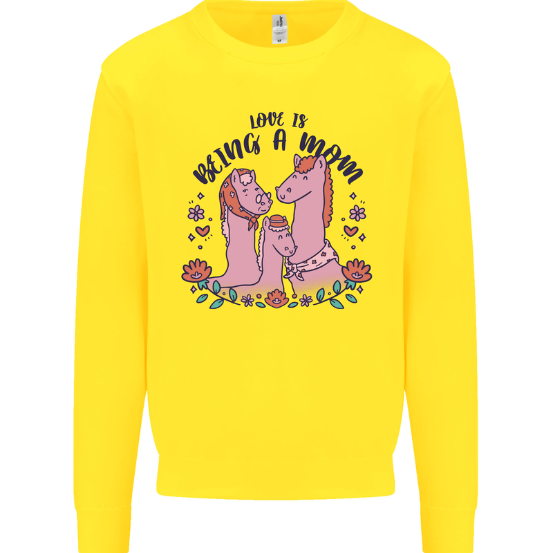 Love is Being a Mom Funny Horse Kids Sweatshirt Jumper Yellow