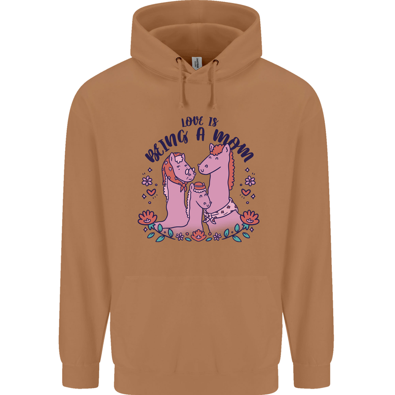 Love is Being a Mom Funny Horse Mens 80% Cotton Hoodie Caramel Latte