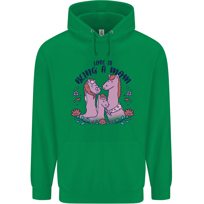 Love is Being a Mom Funny Horse Mens 80% Cotton Hoodie Irish Green