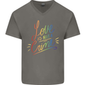 Love is Not a Crime LGBT Gay Awareness Mens V-Neck Cotton T-Shirt Charcoal