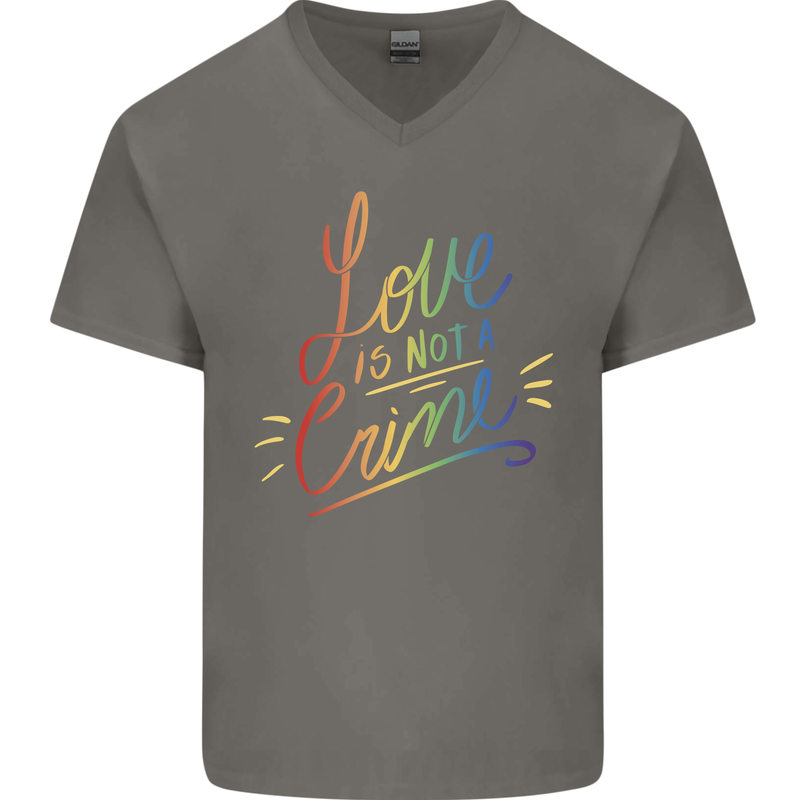 Love is Not a Crime LGBT Gay Awareness Mens V-Neck Cotton T-Shirt Charcoal