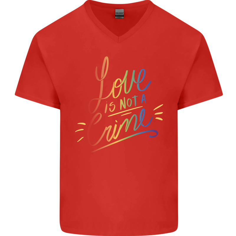 Love is Not a Crime LGBT Gay Awareness Mens V-Neck Cotton T-Shirt Red