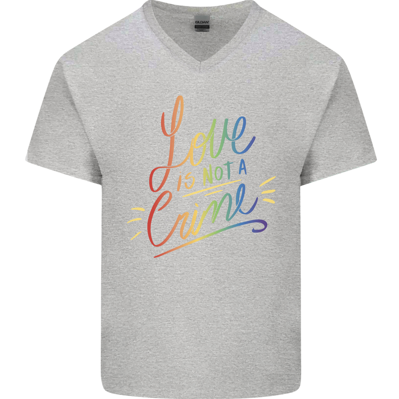 Love is Not a Crime LGBT Gay Awareness Mens V-Neck Cotton T-Shirt Sports Grey