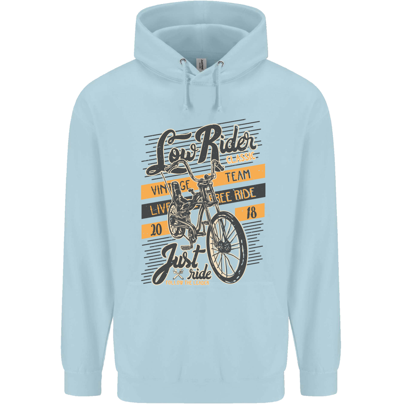 Low Rider Classic Chopper Biker Motorcycle Childrens Kids Hoodie Light Blue