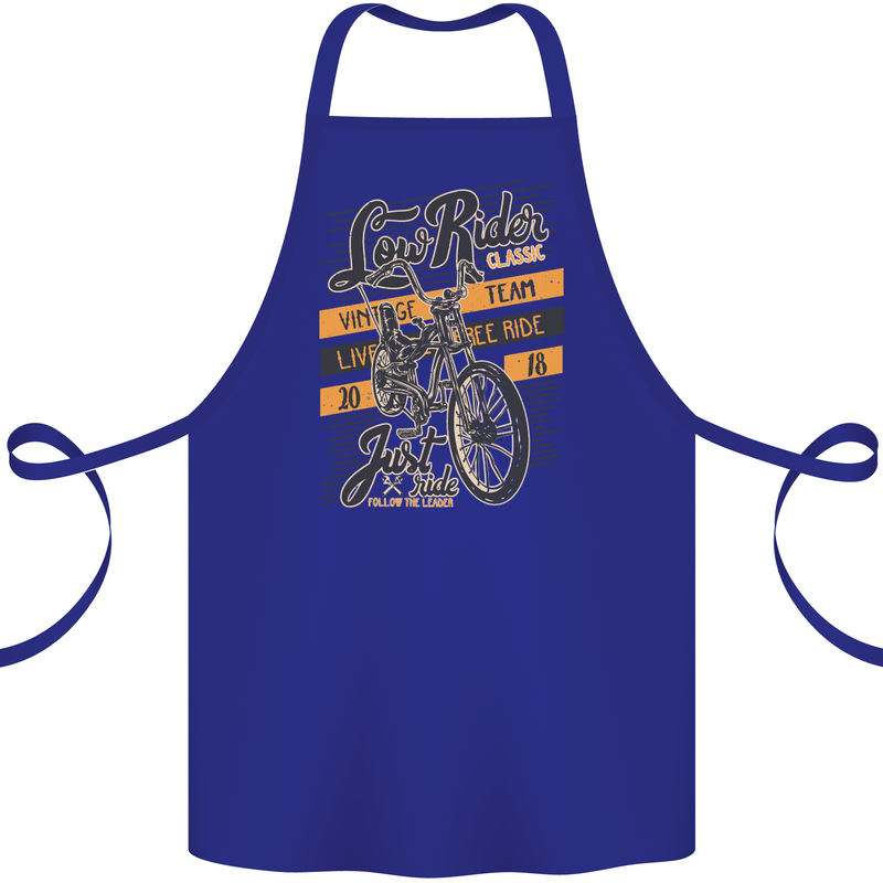 Low Rider Classic Chopper Biker Motorcycle Cotton Apron 100% Organic Royal Blue