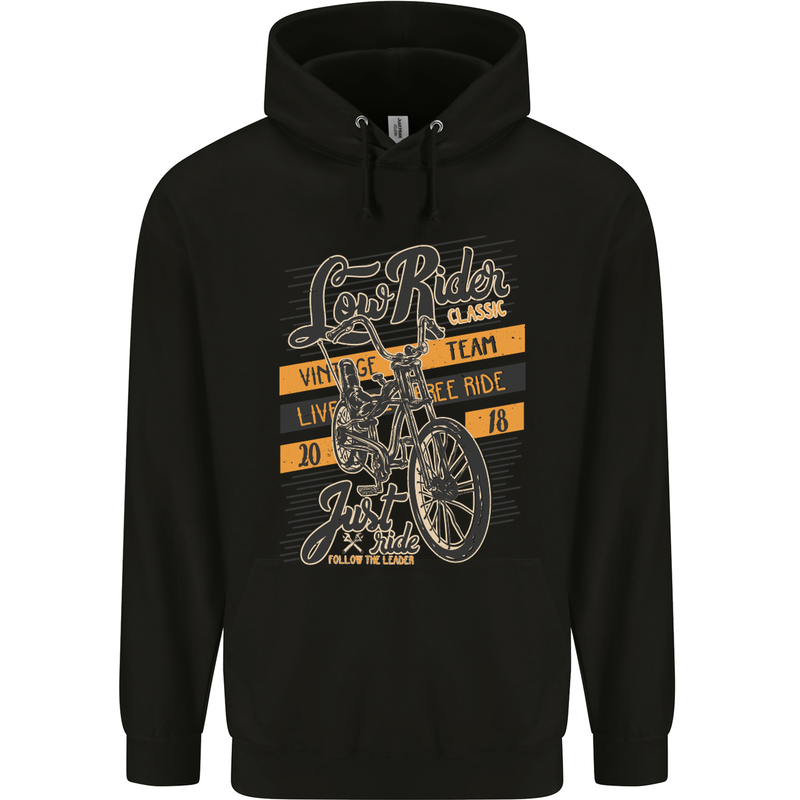 Low Rider Classic Chopper Biker Motorcycle Mens 80% Cotton Hoodie Black
