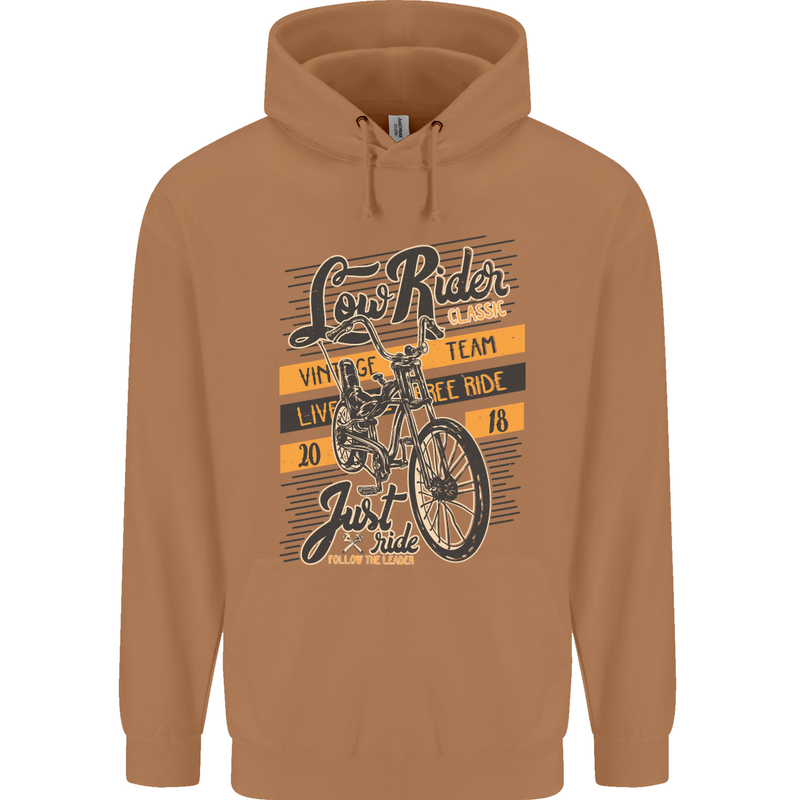 Low Rider Classic Chopper Biker Motorcycle Mens 80% Cotton Hoodie Caramel Latte