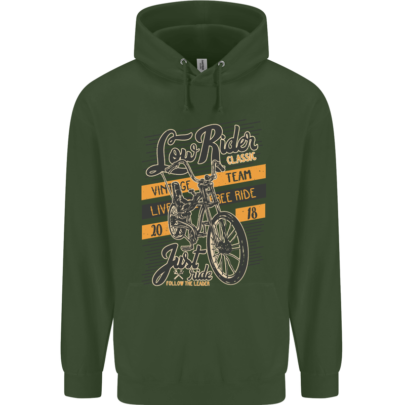 Low Rider Classic Chopper Biker Motorcycle Mens 80% Cotton Hoodie Forest Green