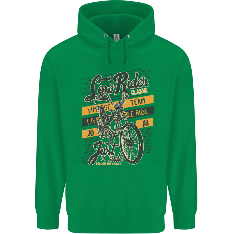 Low Rider Classic Chopper Biker Motorcycle Mens 80% Cotton Hoodie Irish Green