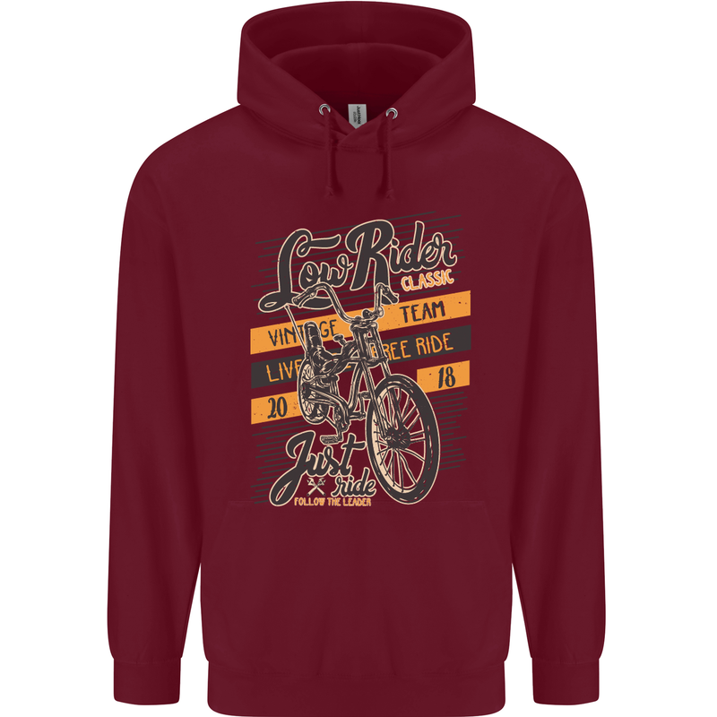 Low Rider Classic Chopper Biker Motorcycle Mens 80% Cotton Hoodie Maroon