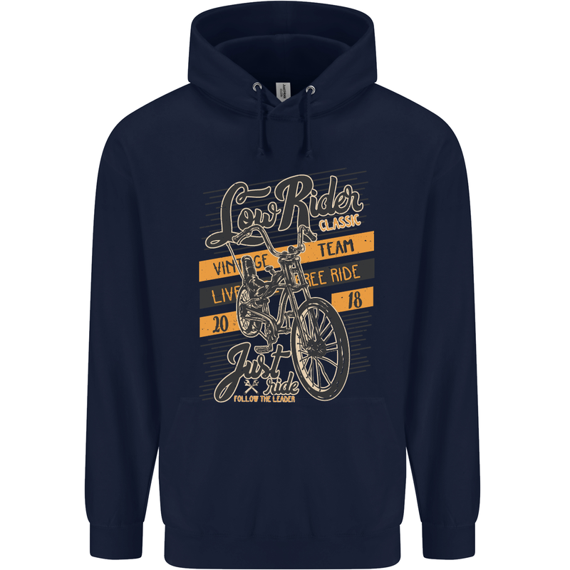 Low Rider Classic Chopper Biker Motorcycle Mens 80% Cotton Hoodie Navy Blue