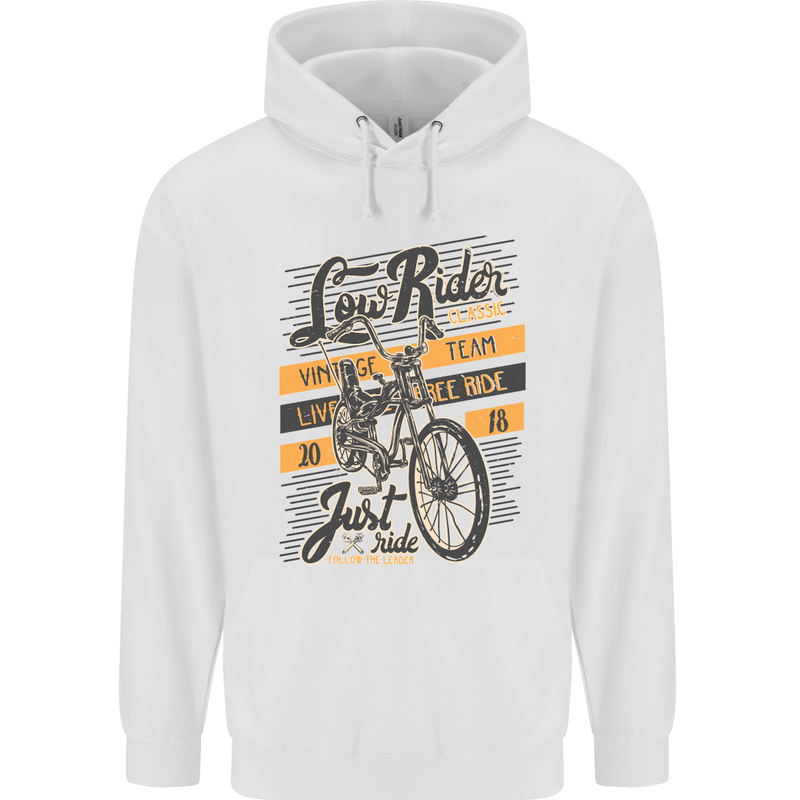Low Rider Classic Chopper Biker Motorcycle Mens 80% Cotton Hoodie White