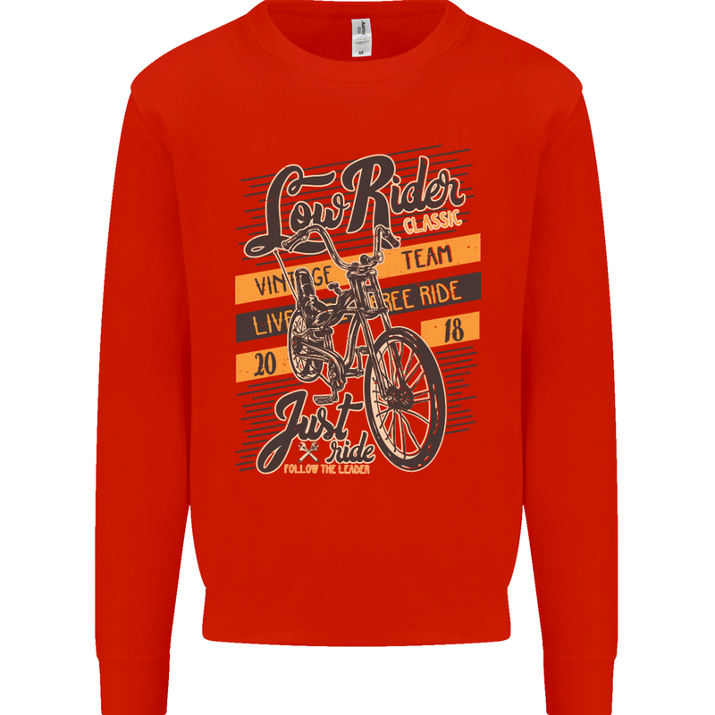 Low Rider Classic Chopper Biker Motorcycle Mens Sweatshirt Jumper Bright Red